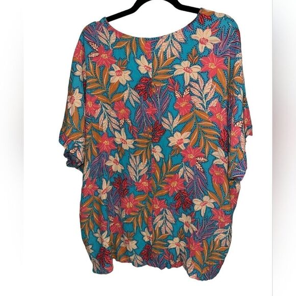 1X TROPICAL HAPTICS WOVEN FLOWY TROPICAL OVERSIZED BLOUSE TUNIC TOP - Picture 3 of 3